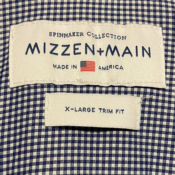 Mizzen + Main Dark Blue Gingham Button Front Long Sleeve Shirt Size XL Trim Fit - Picture 3 of 6